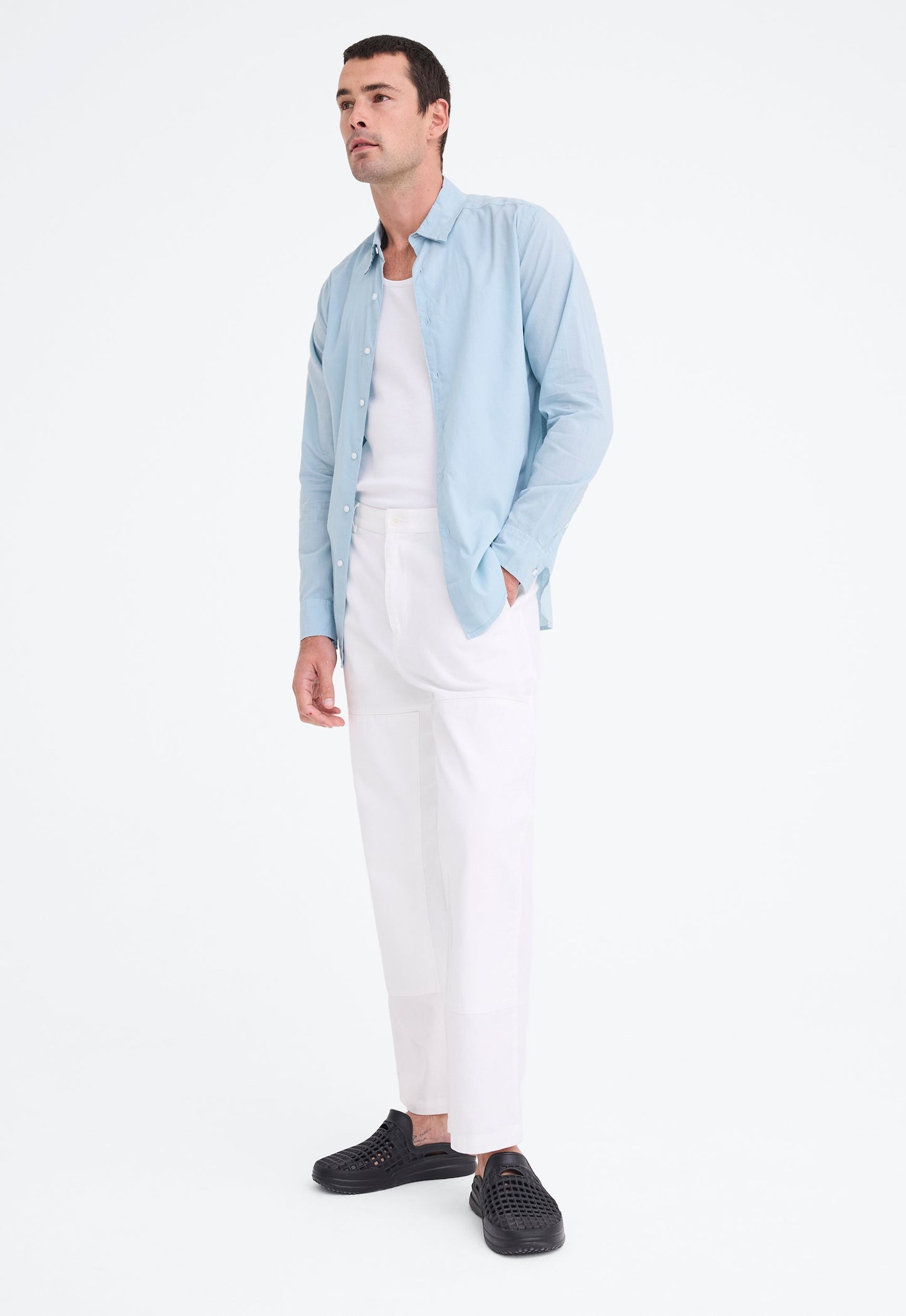 Folded Collar Cotton Shirt - Lagoon