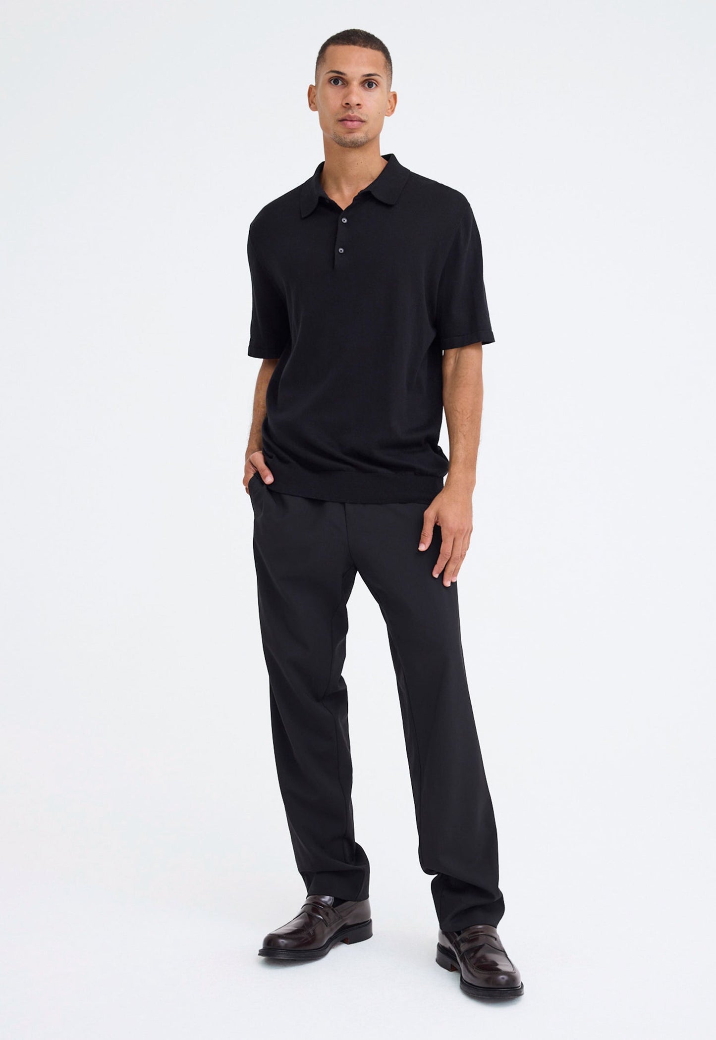 Pointier Knitted Cotton Polo - Black