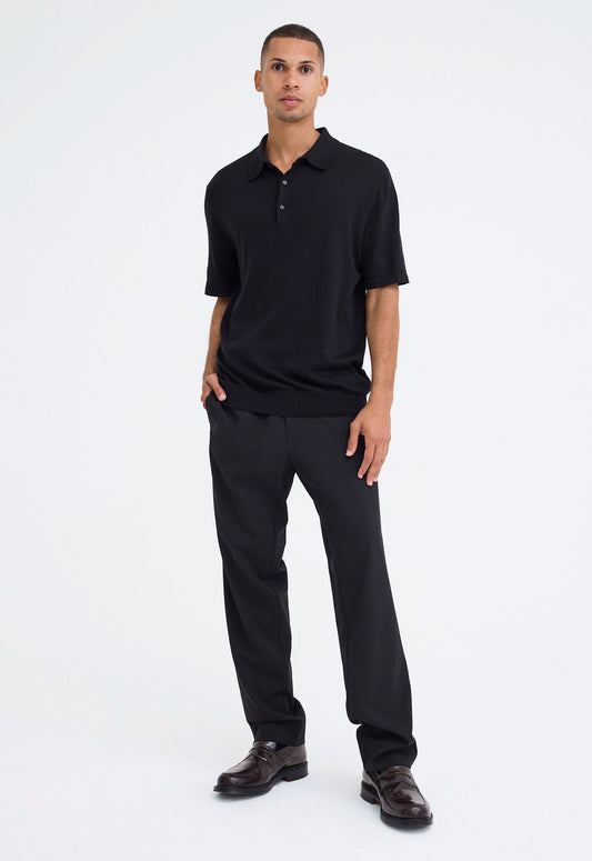 Pointier Knitted Cotton Polo - Black